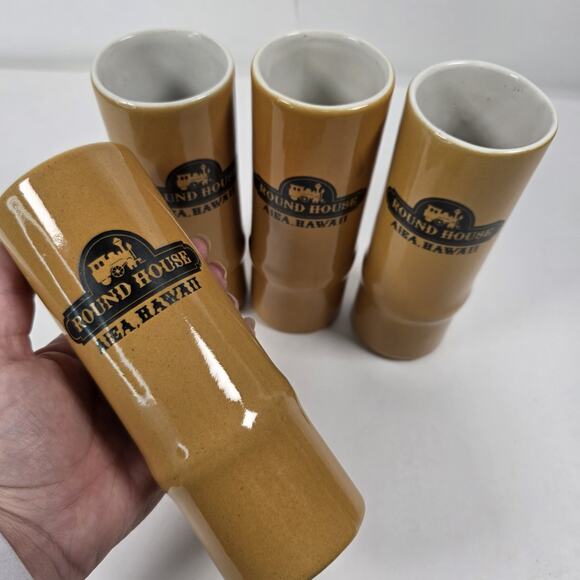 Round House Aiea Hawaii Tiki Mug 14 oz Bamboo Daga 7" Set Of 4 - Picture 4 of 8